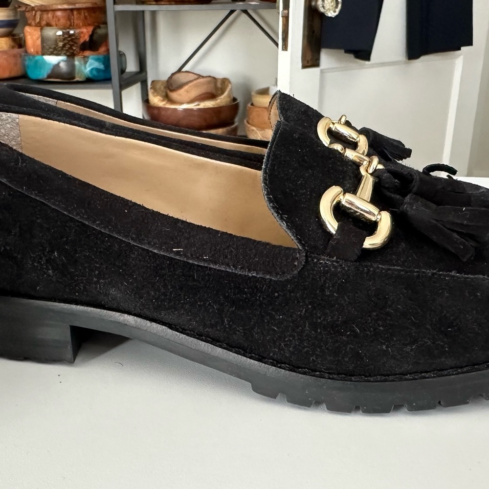 NIB Talbots Black Suede Cassidy Tassel Lug Sole Loafer 7